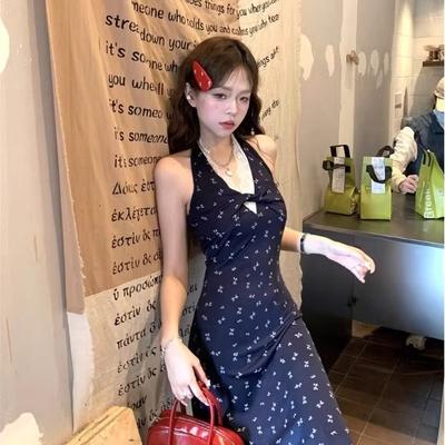 French Lace V-neck Neck Suspender Dress Women's Summer New Floral Waist Temperament Hip-wrapped Dress