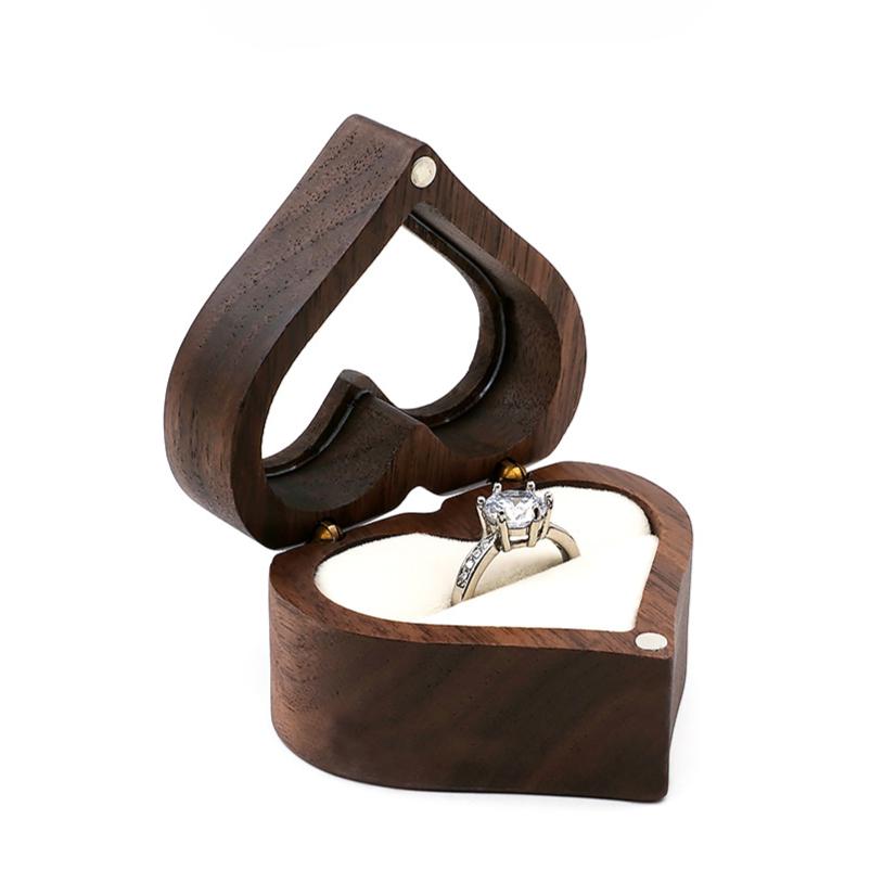 1PC Heart Shape Walnut Wooden Box Jewelry Box Display Box Engagement Wedding Couples Ring Storage Holder Gifts Case