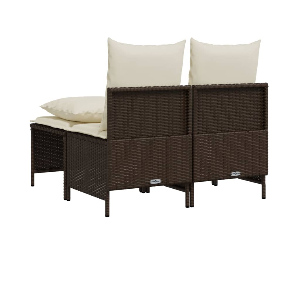 4 Piece Garden Sofa Set with Cushions Brown Poly Rattan