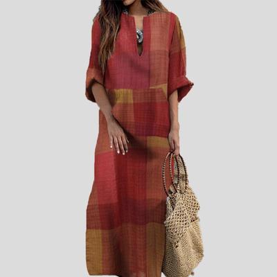 2025 Retro Ethnic Cotton Linen Long Sleeve Dress with Big Swing