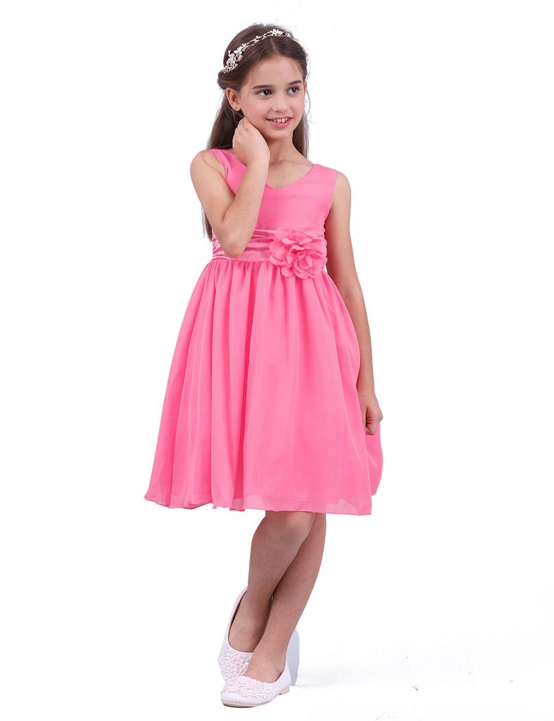 Dětské velké dívčí asymetrické volánky Květinové dívčí šaty Venkovní svatební šifonové šaty pro družičku