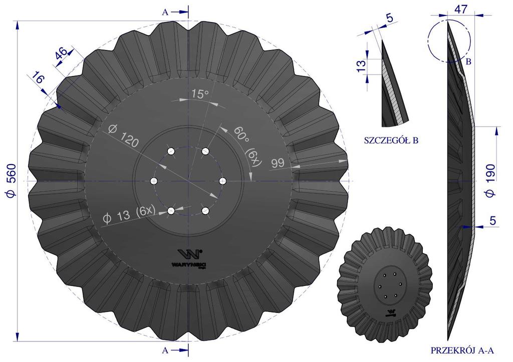 Talerz, Wytłaczany Śr 560 Mocowanie 6/120 Grubość 5 Mm Stal Borowa, Waryński
