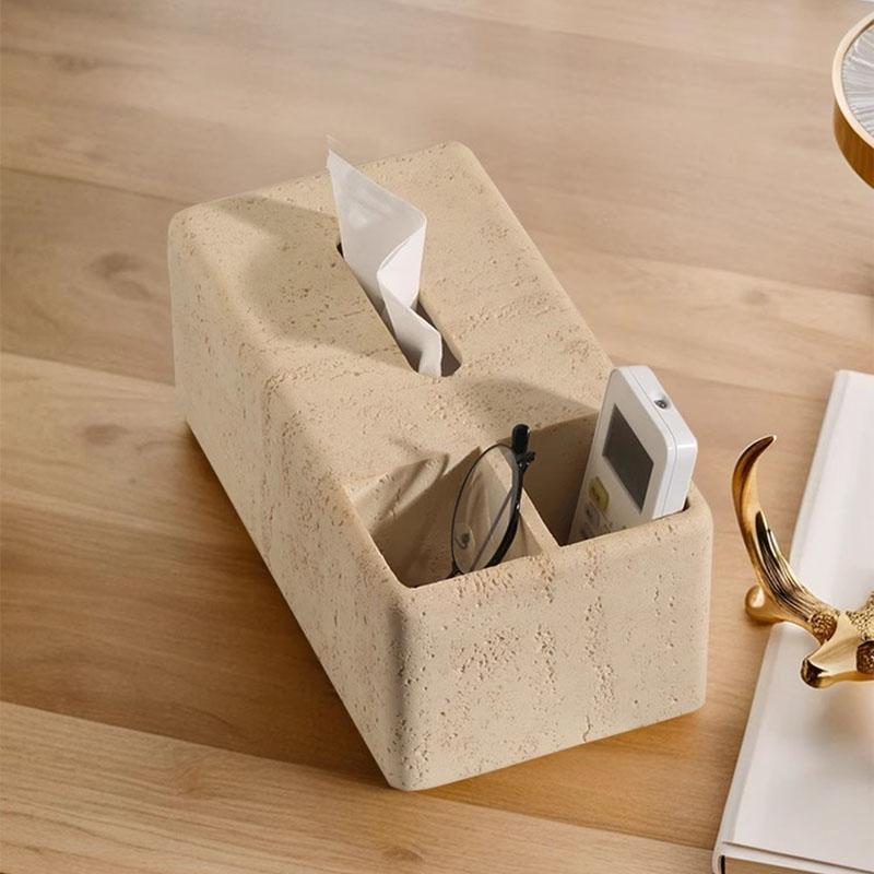 European Hole Stone Tissue Box High-end Living Room Office Tissue Box Multi-function Key Remote Control Storage Home Decoration
