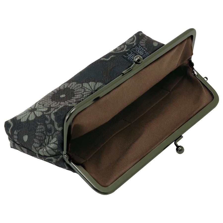 Senshishuin Nishijin Brocade Clasp Flat Pouch Floral (Lined) (Black Pattern)