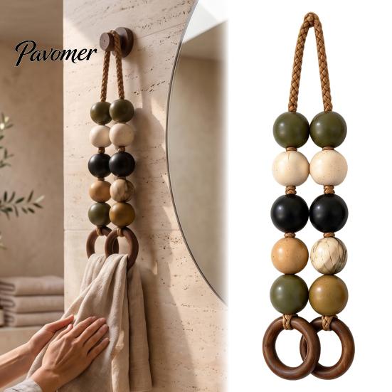 Boho Styl Nástěnná Dekorace pro Vstupní Halou Korálkový Dvojitý Kruhový Věšák na Ručníky, Rustikální Dřevěný Prostorově Úsporný Jedinečný Domácí Dekorace Stojan, Montovaný Konopný Provaz