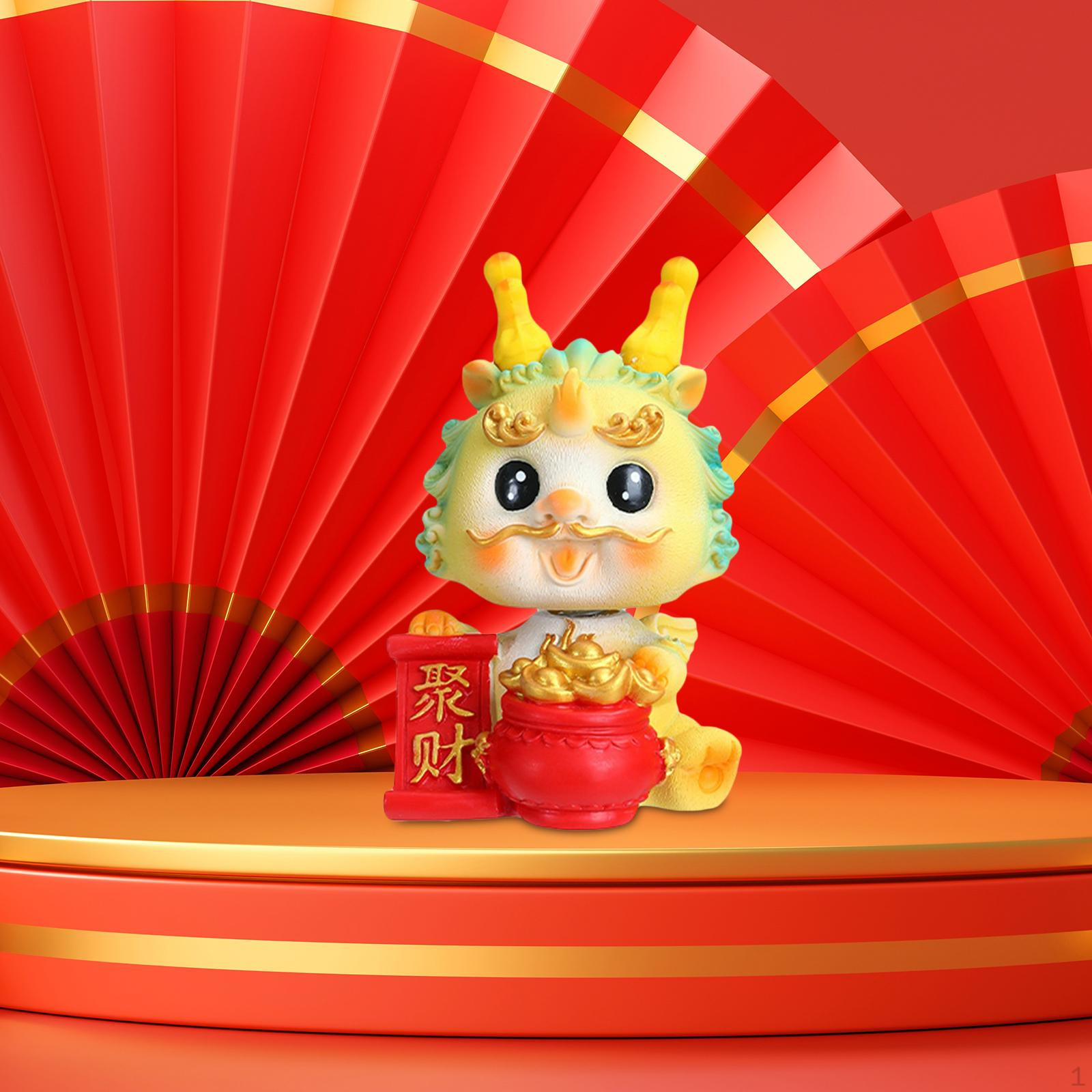 Mini Dragon Resin Figure for Chinese Year, Decorative Bobblehead Home Style A