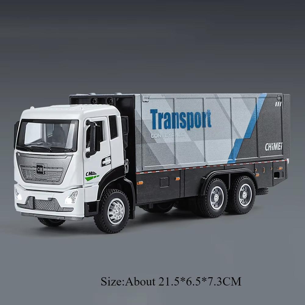 1:32 Container Transport Truck Alloy Car Diecast Toy Model Doors Opened Sound Light Pull Back Vehice Children's Puzzle Toys Gift