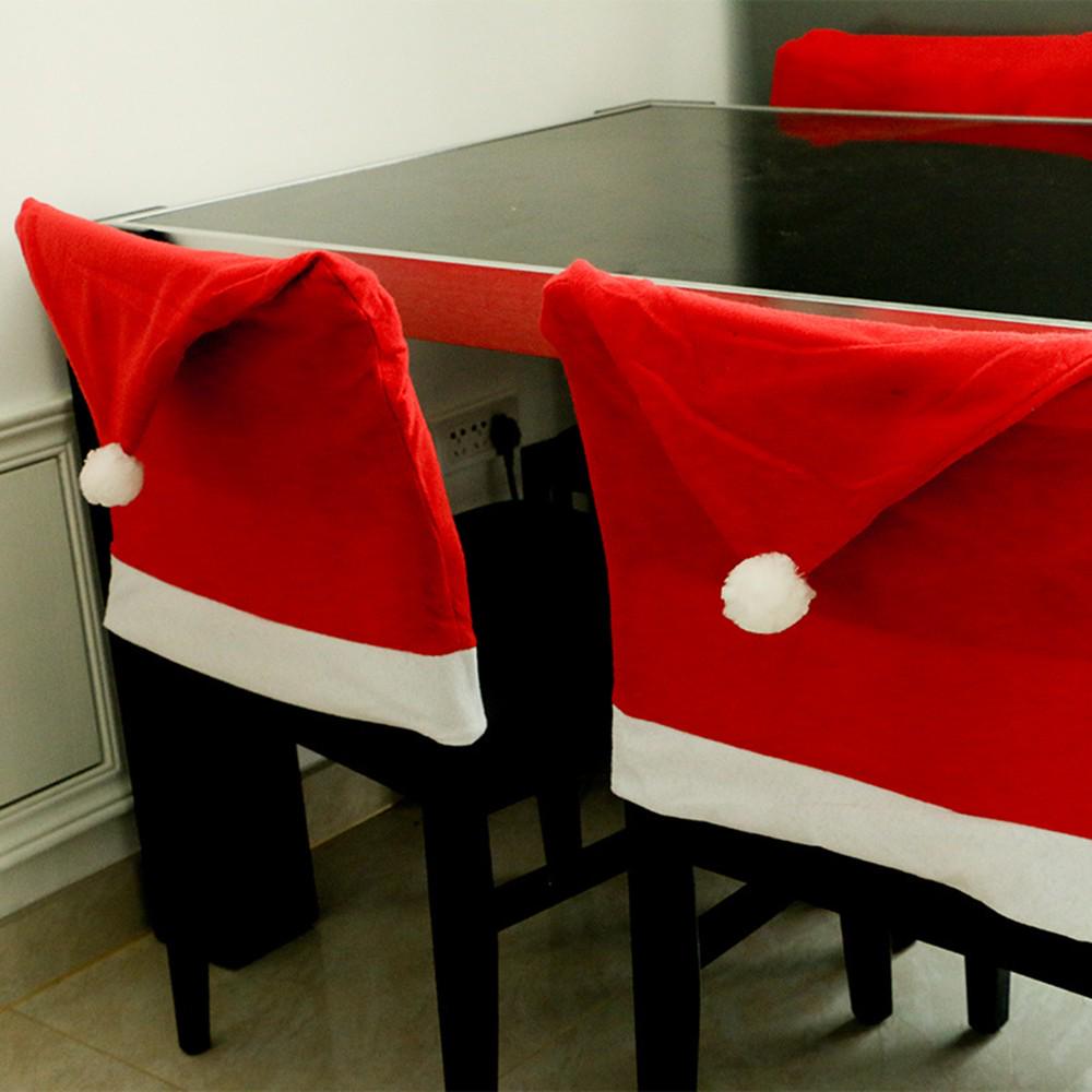 6PCS Santa Hat Chair Covers Christmas Decor Dinner Chair Xmas Cap Sets