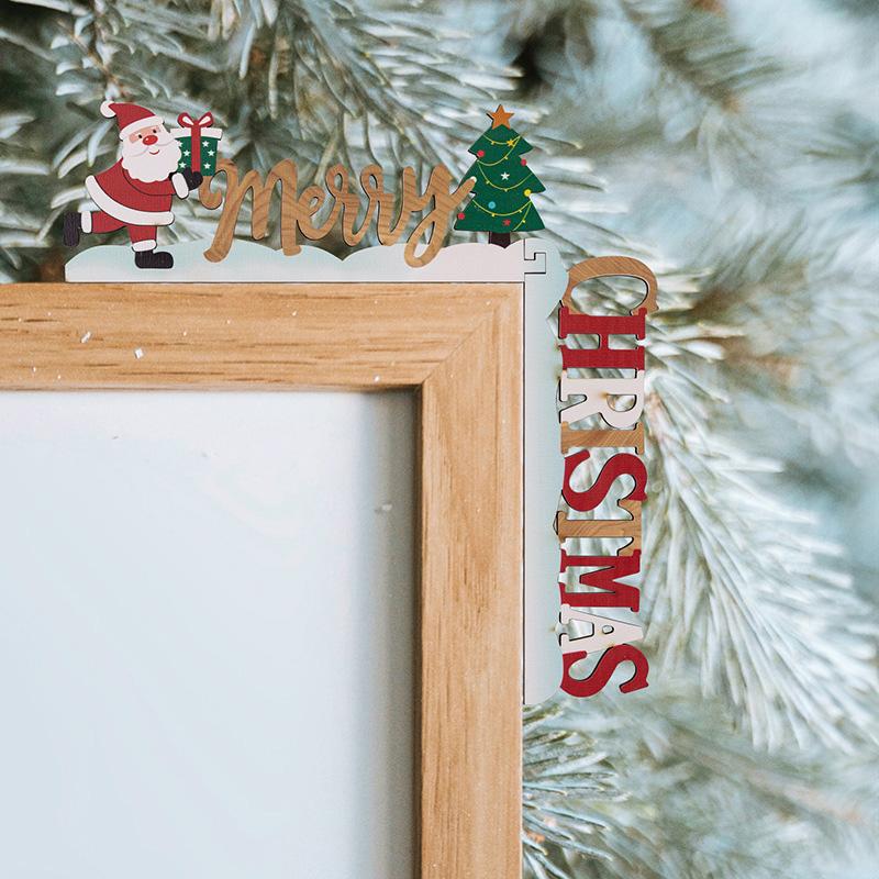 1Pc DIY Christmas Wooden Door Frame Corner Santa Claus Sign