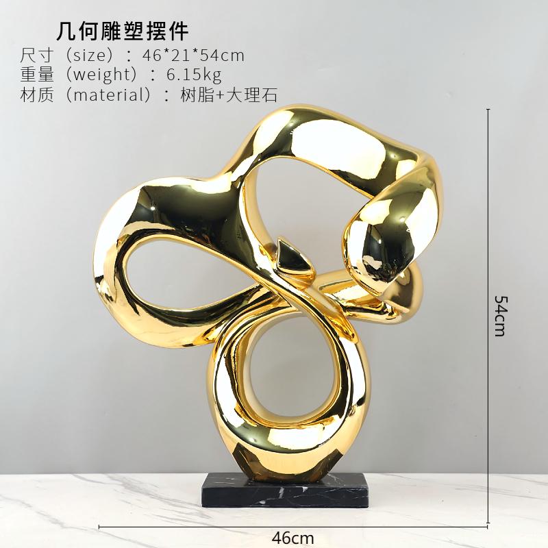 Creative Geometric Sculpture Abstract Electroplated Resin Decorative Ornaments Golden Hollowed-out Ribbon Home Decoration