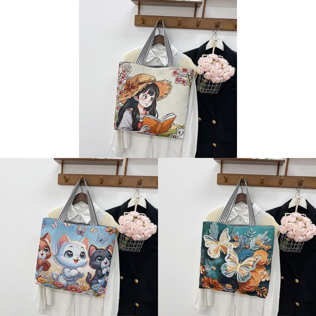 Artic National Style Canvas Tote Bag With Embroidered Butterfly For Daily Use