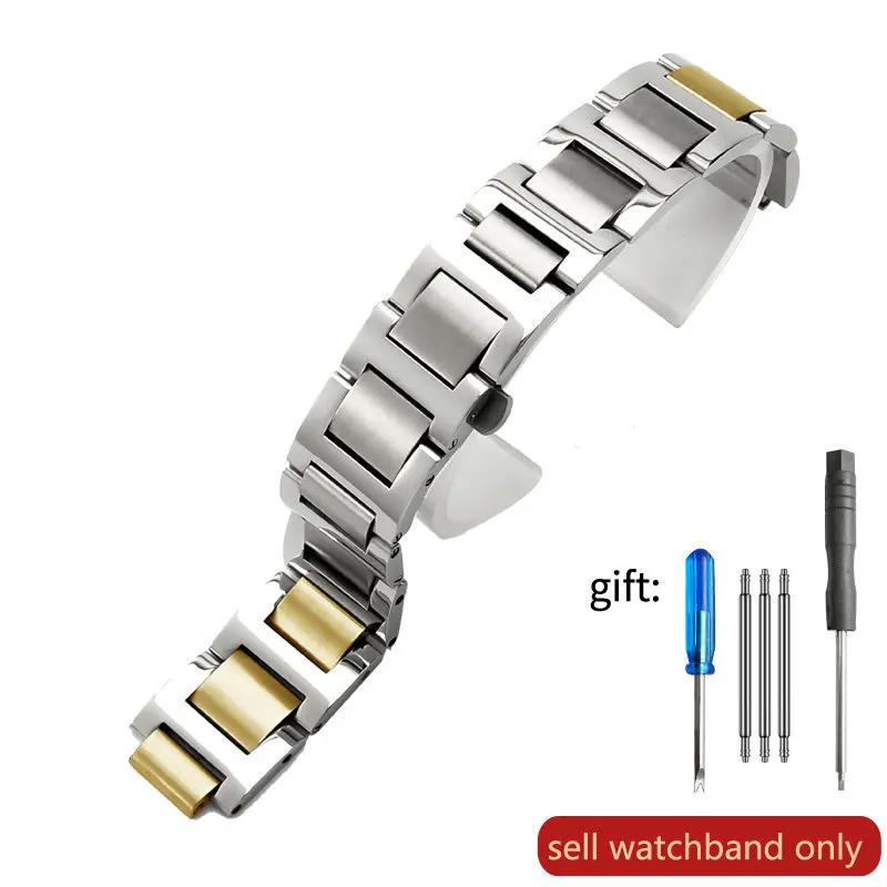 Stainless Steel Watch Strap for Cartier Blue Balloon Hand Men Women Steel Belt Raised Mouth Watchband Accessories 14.22mm
