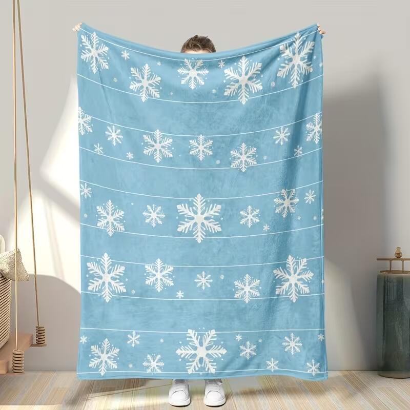 Blue Snowflake Print Blanket Soft All Season Sofa Bed Winter Decor Travel Nap Blanket Cozy Warm Xmas Theme Bedroom Dorm Decor