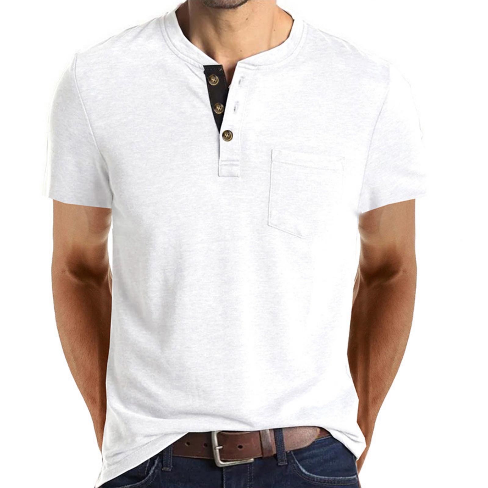 Men s Casual -color Base Sport Shirt, Men s Round-neck Short-sleeved Top XL белый