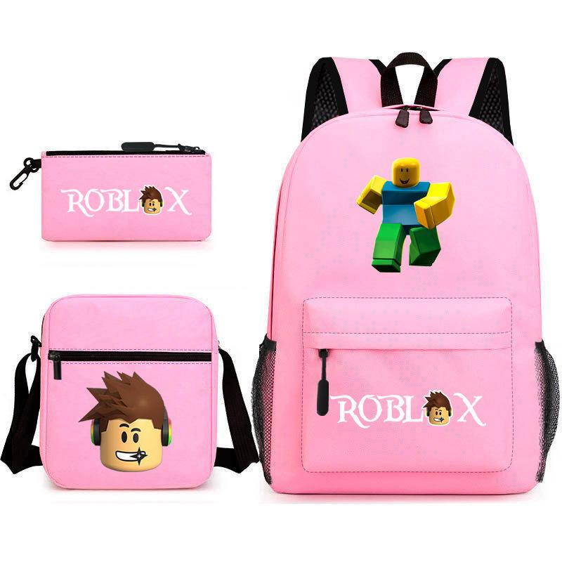 Mochila escolar de grande capacidade com alça de ombro; conjunto de estojo de lápis de três peças para estudante