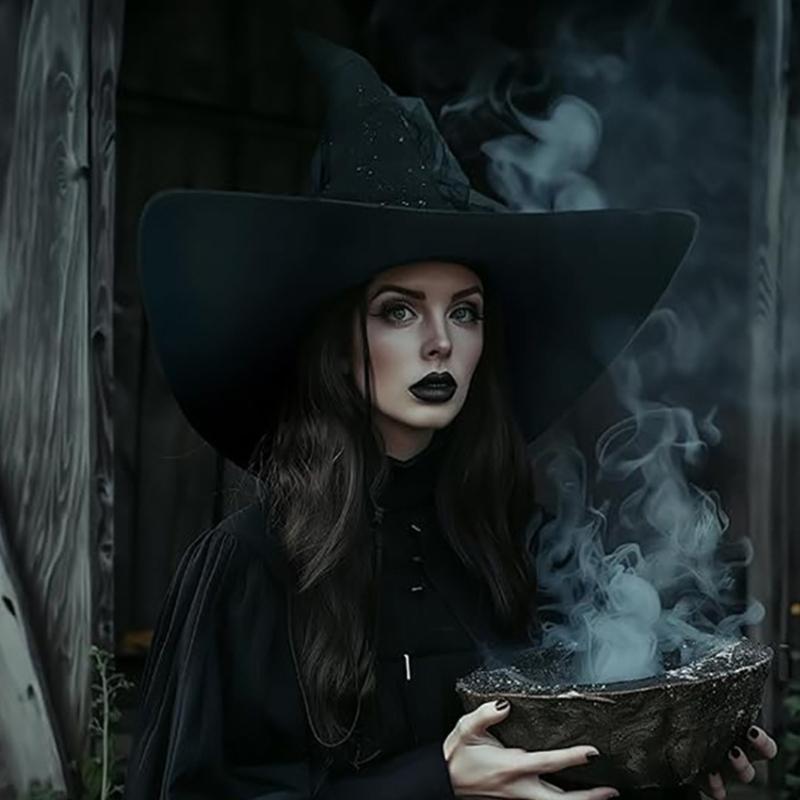 Halloween Witch Caps for Adult Unisex Crinkled Wizard Hat Roleplay Pointed Hat Theme Party Family Gathering Accessories