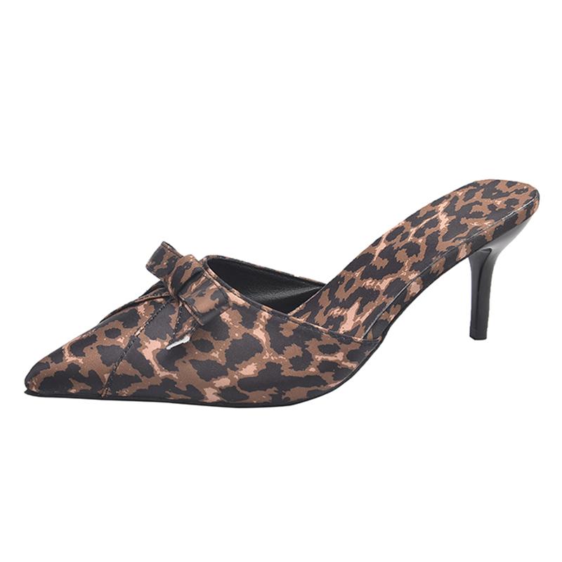 Leopard Pointed Toe Women Slippers Summer High Heels Mules Shoes Dress Pumps Woman Sandals 2025 Slingback Mujer Zapatos