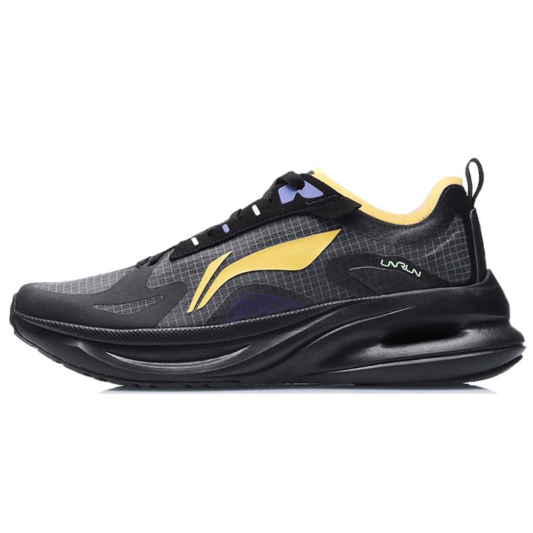 New LiNing Support Shock Absorption Low Top Running Shoes Unisex Black Yellow ARHR057-1