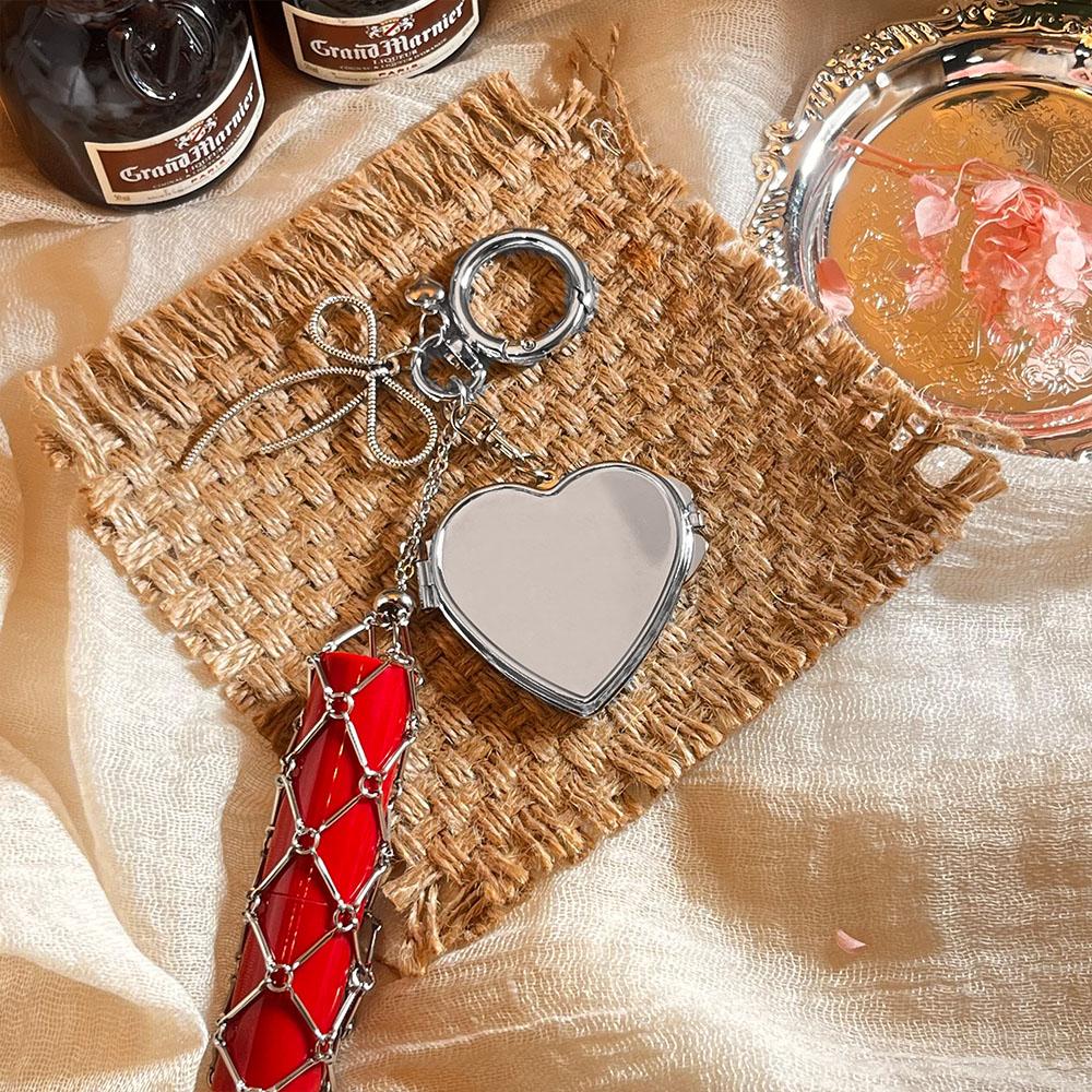 Custom Logo Y2K Popular Keychain Stainless Lipstick Pouch Mesh Portable Keyring Mirror Bag Pendant Key Chain Ring Socialite Gift