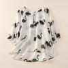 New Summer Linen Blouse Floral Pattern Loose Shirt Casual Plus Size Women White