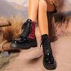 Women's Large Size Leopard Print Lace-Up Thick Sole Martin Ankle Boots British Style.