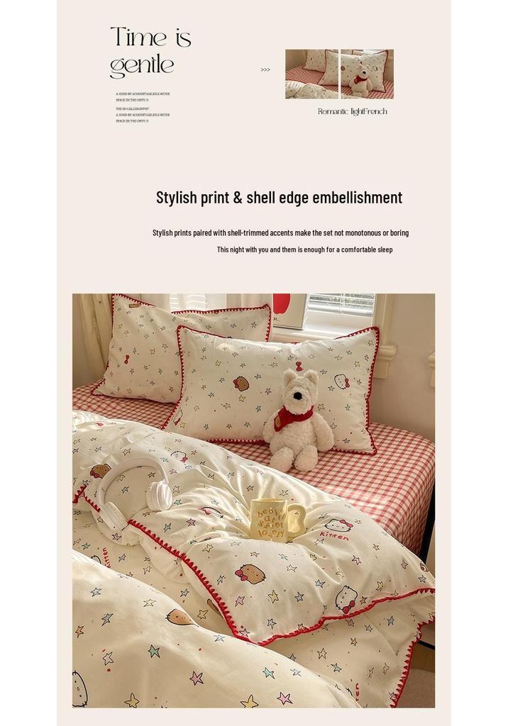 Fresh Spring/Autumn Cotton Girlish Bedding: 3-Piece Duvet Cover and Sheet Set, All-Season Comfort