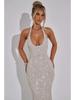 2024 Γυναικείο Αμάνικο Bodycon Φόρεμα Halter με Σχέδιο που Σφίγγει τη Μέση - Σέξι Μονόχρωμο για Φθινόπωρο/Χειμώνα