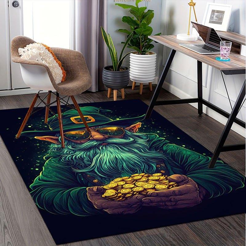 "Green Wizard Holding Gold Coins Fantasy Art Print"Office Mat Home Decor Office Desk Chair Carpet for office ph125