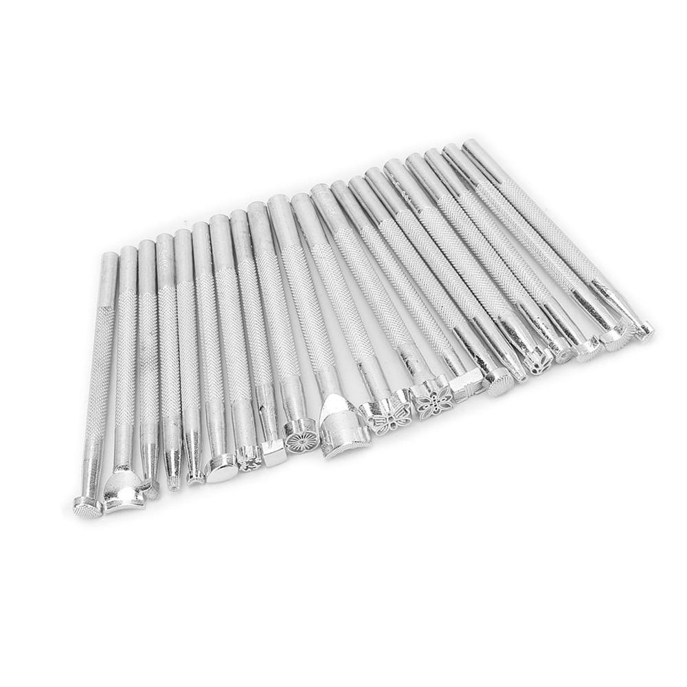 20pcs Silver Finish Leather Stamp Punch Set Punch Tools Carving Stamps Leather Craft Stamps Kit DIY Craft Tool Kit