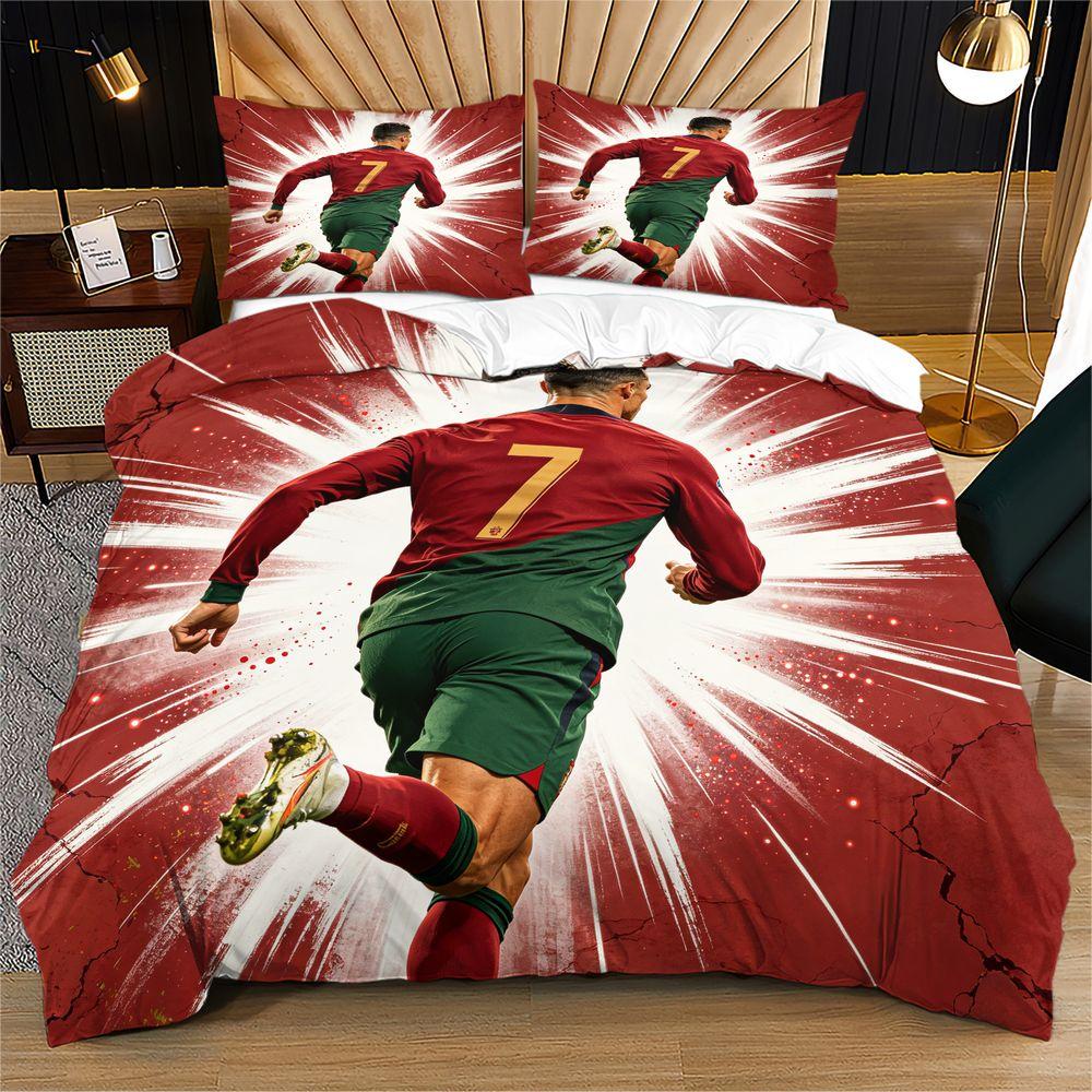 Portugal #7 Soccer Duvet Cover Set Dynamic Sprint Digital Print Bedding Set Sporty Comic Style for Teen Bedroom