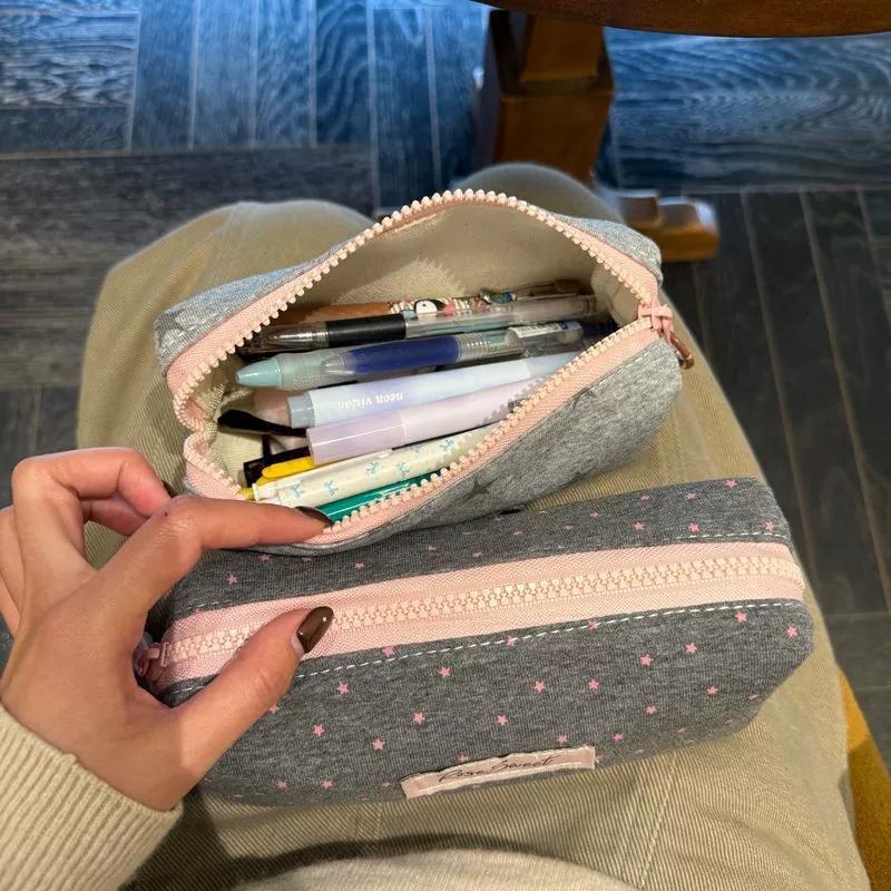 Pencil Case Star Print Large Capacity Lightweight Nylon Pocket Stationery Pouch for Students Back to School Gifts