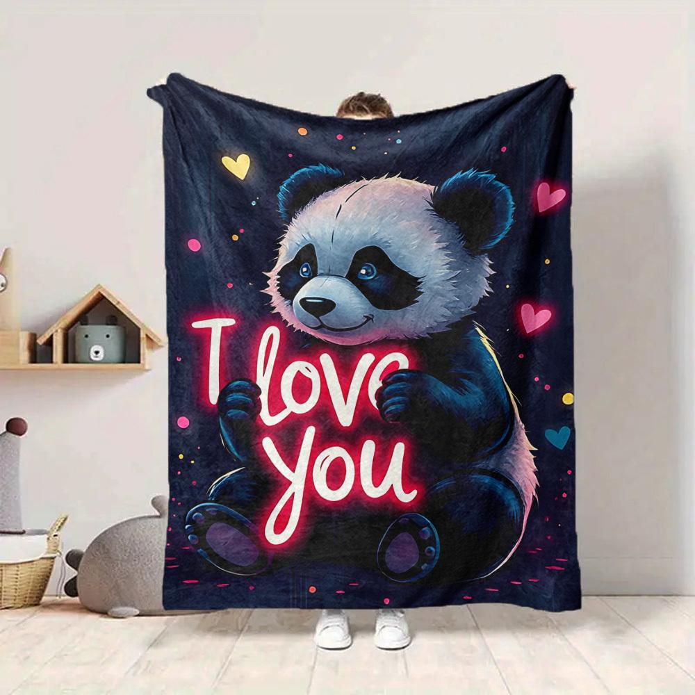 1pc Panda Love Heart Blanket, Lightweight Flannel Fleece with Digital Printing, Soft Warm for Sofa, Travel, Camping, Office, Couch, Chair, and Bed, Al