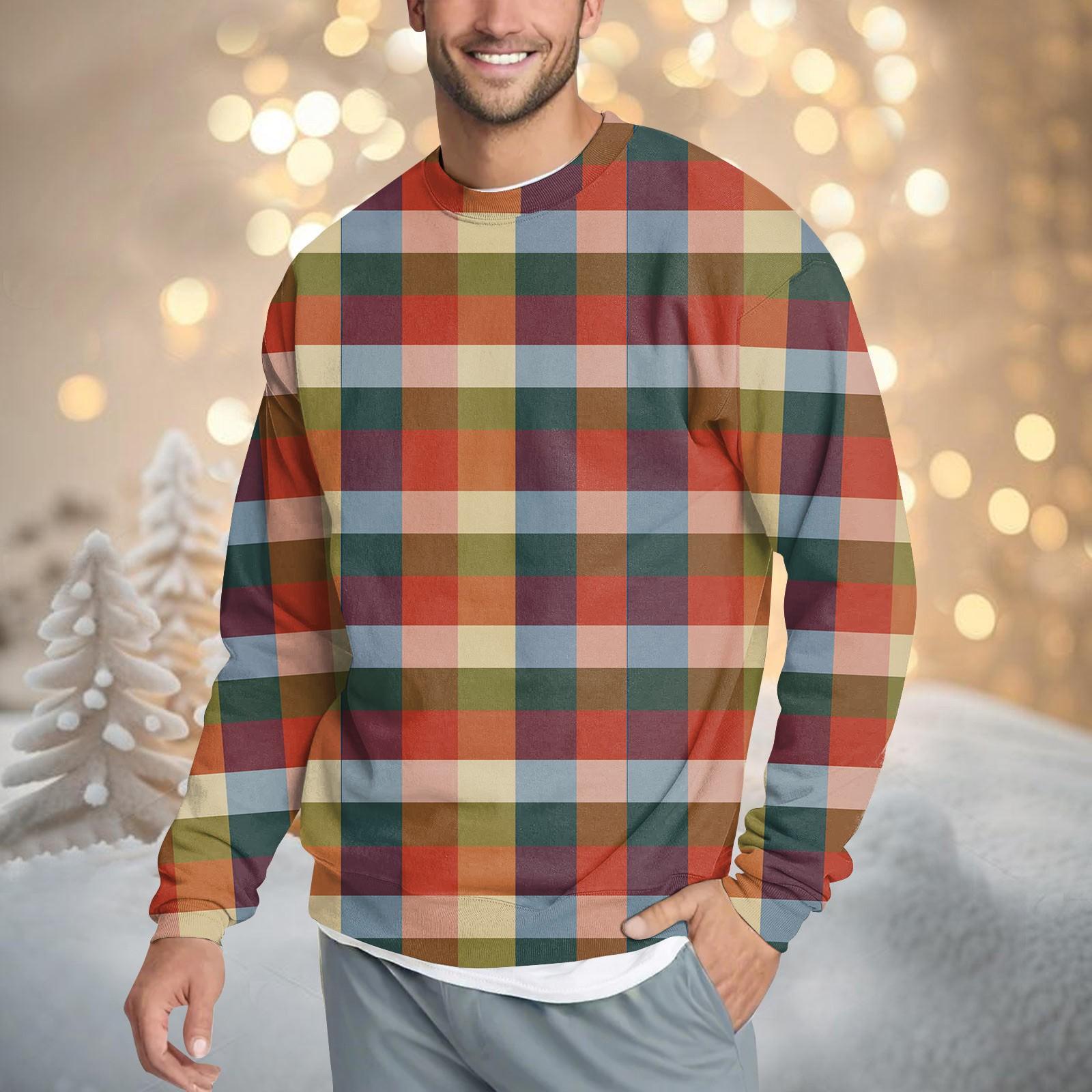 

Мужская повседневная мода удобная клетчатая круглая горловина пуловер толстовка свитшот XXL красный