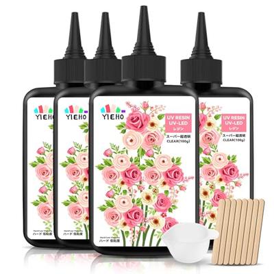 YIEHO UV Resin Liquid 400g, Large Capacity Upgraded Low Viscosity Ultra-Clear and Hard UV Resin Liquid Fast Curing - Perfect for Resin Beginners, UV/L