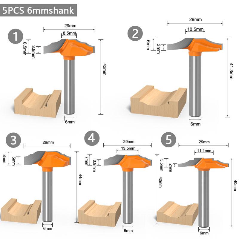 1/5pc 1/4inch 6mm Shank Woodworking Door Frame Lace Knife Door Engraving Profiled Lace Cabinet Engraving Knife Imported Milling Cutter