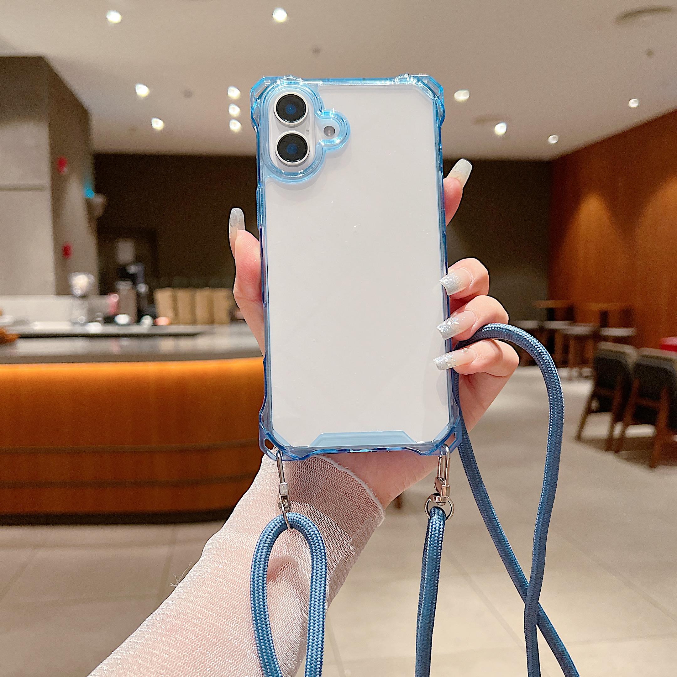 

Чехол для iPhone 16 из ТПУ+Акрила, Прозрачная Защитная Крышка для Телефона с Плечевым Ремешком E