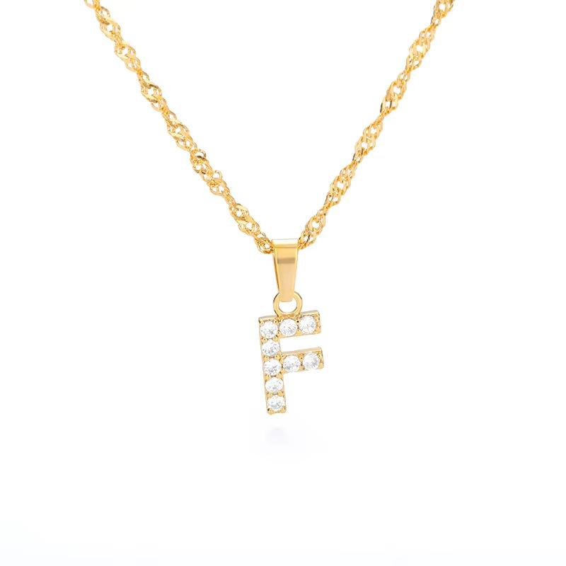 New English letter necklace plated with real gold and slightly inlaid with zircon letter pendant stainless steel chain