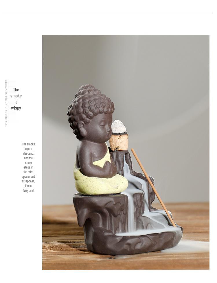Purple Clay Buddha Backflow Incense Burner - Flowing Water Home Decor