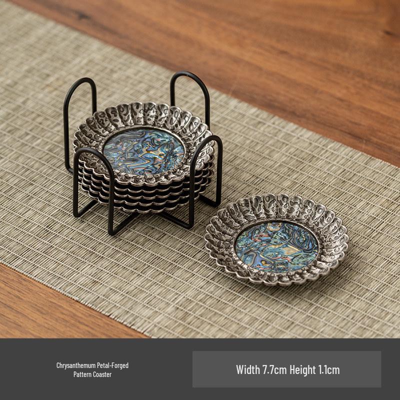 Retro Mother-of-Pearl Coaster Tea Set: Chinese Tea Knife, Anti-Scald Tea Cup Holder, Tea Ceremony Accessories.