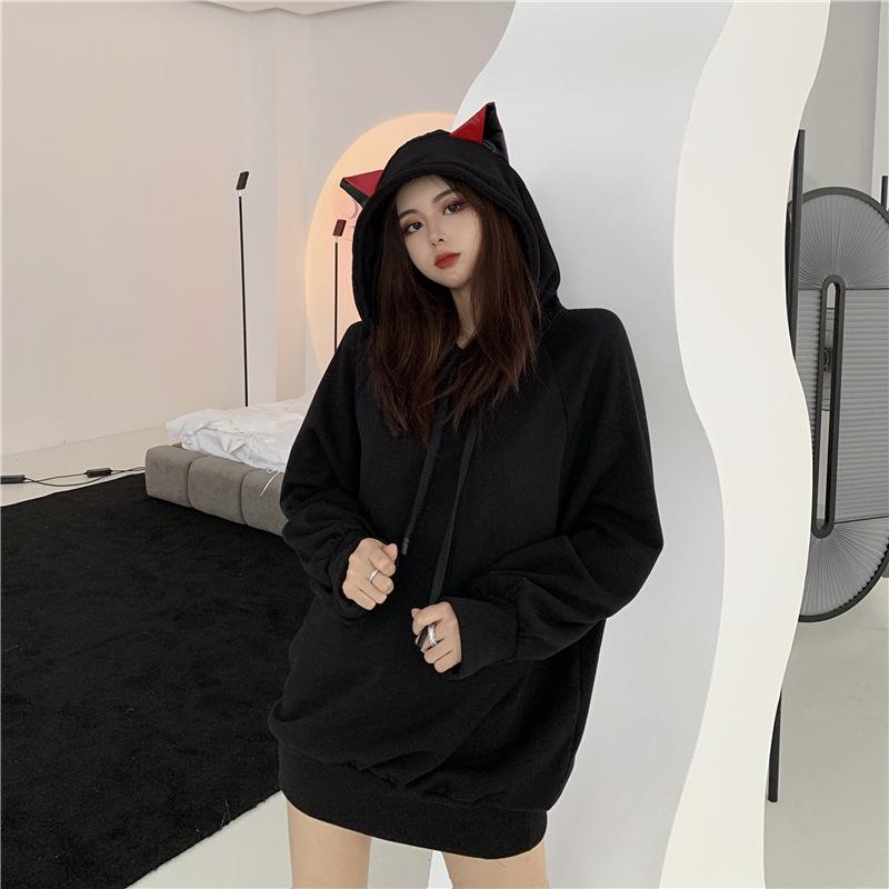 Autumn & Winter Velvet Cat Ear Hooded Sweatshirt - Korean Campus Style