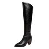 Women Knee High Long Boots Pointed Toe Thick High Heels Zipper Gogo Boots Ladies Fashion Shoes Autumn Winter Black White 46