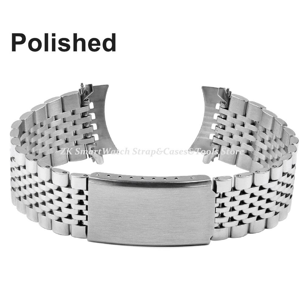 Massives Edelstahl Uhrenarmband mit gebogenem Ende 12 14 16 18 20 21 22 24mm Metallband Faltschließe Universal Armband Uhrenarmband