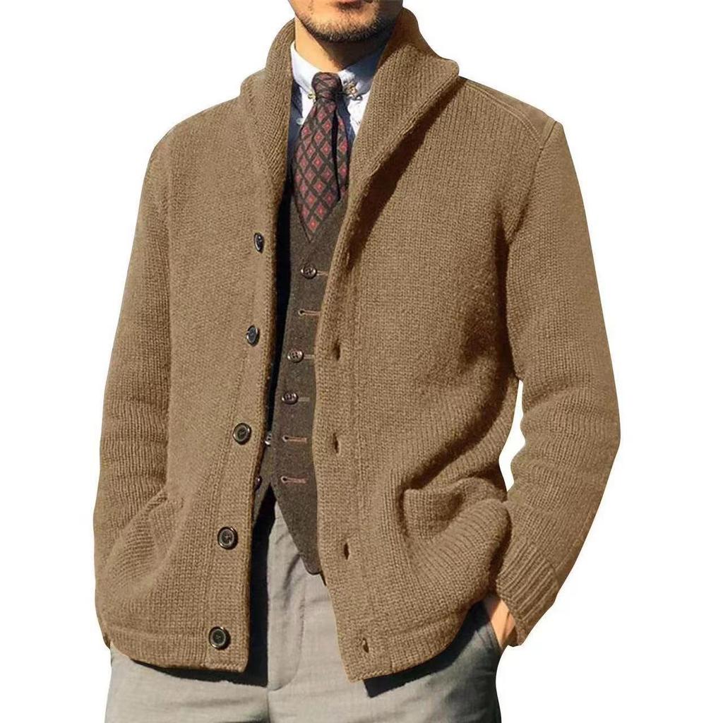 Men's Classic Button-Up Knit Cardigan In Black, Brown, Light Gray, Navy, and Army Green