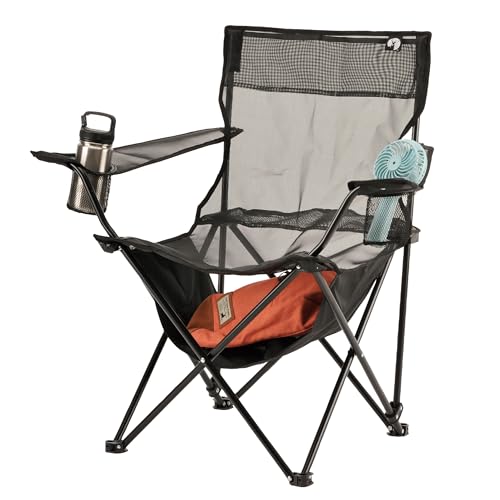 Captain Stag (CAPTAIN STAG) Outdoor Lounge Chair, Cool Mesh, Relaxing Lounge Chair with Shelf, Drink Holder, and Back Pocket, Black, UC-1887