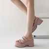Pink Retro Slope Heel Thick Bottom Heightened One-word Slippers for Women's Summer Wear 2025 New Models with Skirts French Cool Slippers