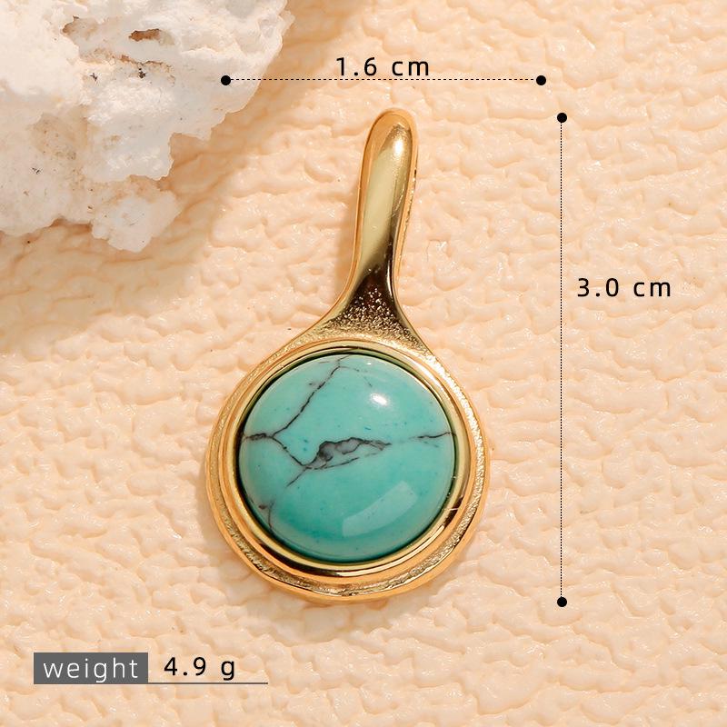 European Retro Turquoise Geometric Oval Pendant - Stainless & Titanium Steel Jewelry for Women