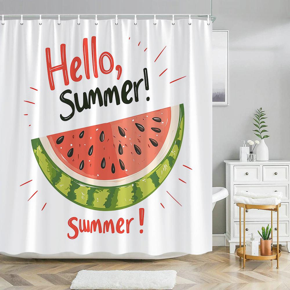 Watermelon Slice Illustration Shower Curtain 1Pc With 12 Hooks For Bathroom Home Decor Polyester 2D Flat Print 70.8X70.8 Inch