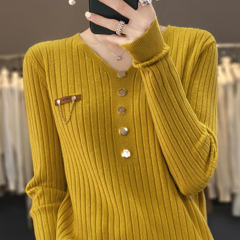 

Свитер с V-образным вырезом, вязаный свитер, новый осенне-зимний, свободный, с короткими рукавами, тонкий пуловер, ленивый, универсальный базовый XXL лимонно-желтый
