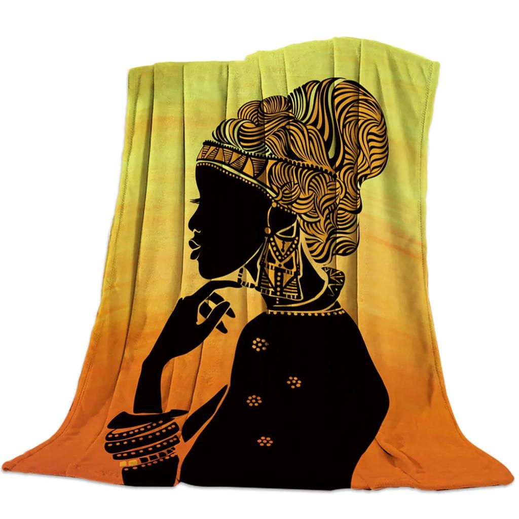 African Woman Giraffe Silhouette Warm Throw Blanket Office Rest Sofa Couch Bedding Cover Bed Sheet Student Home Bedspread Queen