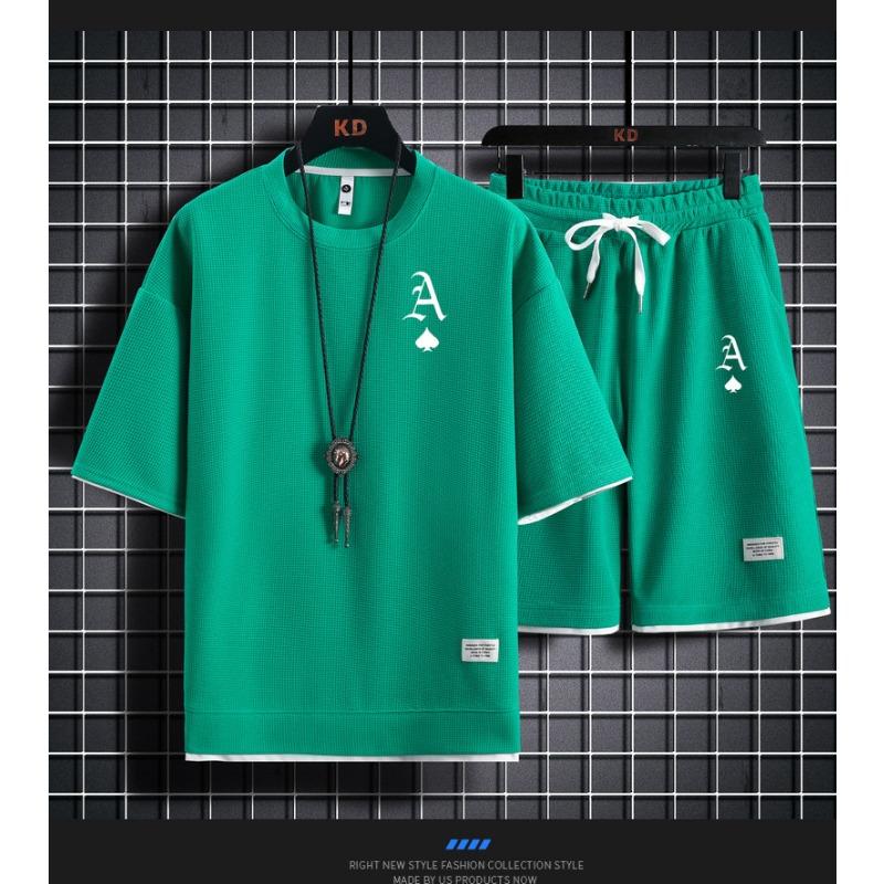 

Мужская модная повседневная спортивная футболка с коротким рукавом и летние шорты для занятий спортом на открытом воздухе XXXL зелёный/белый